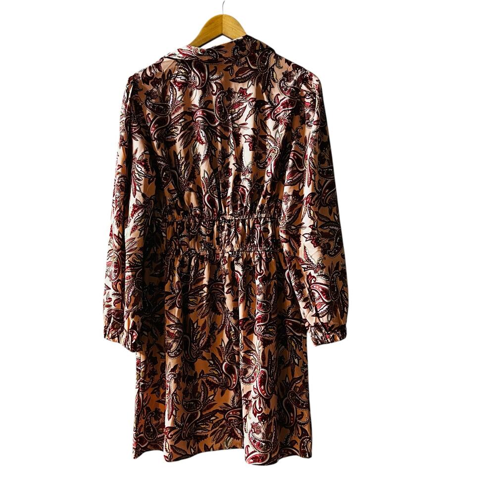 Blush Paisley Print Elastic Waist Collared Long Sleeve Dress Size XL NWT - Picture 2 of 6
